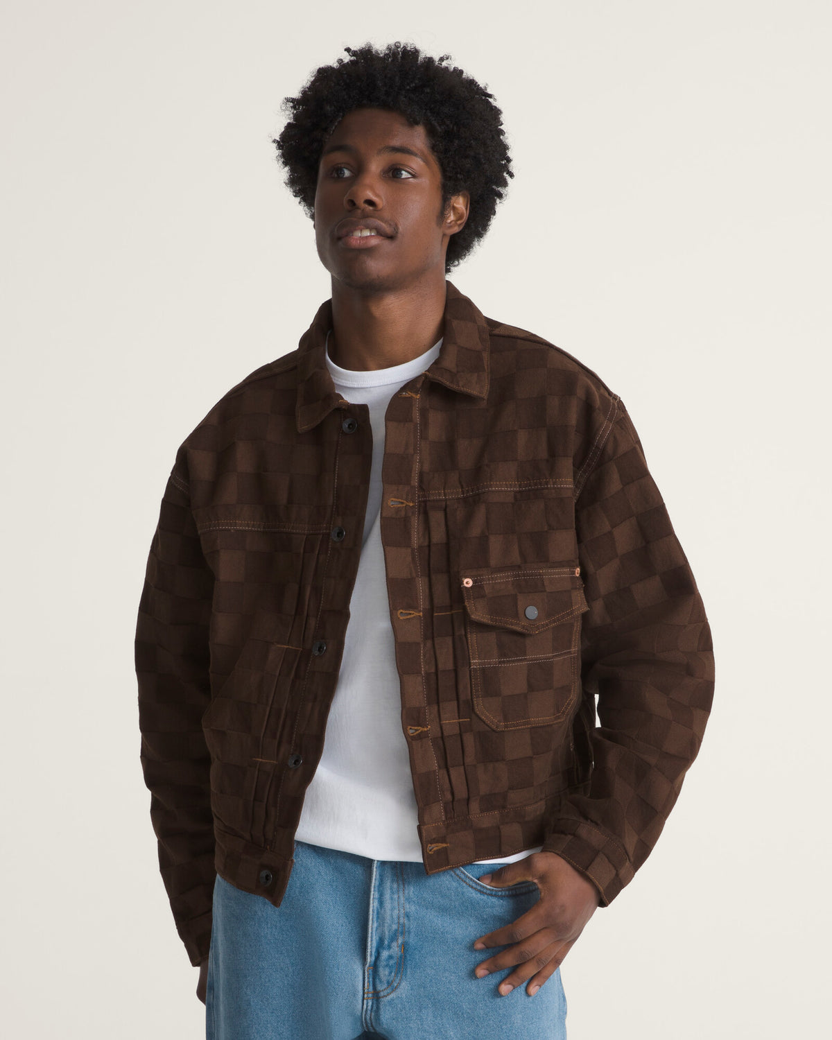 Gorro Check-5 Checkerboard Denim Trucker Jacke